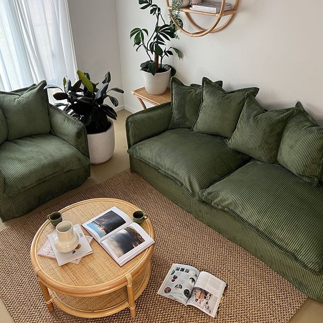 THE CLOUD 2 SEATER SOFA WITH SAGE CORDUROY SLIPCOVER
