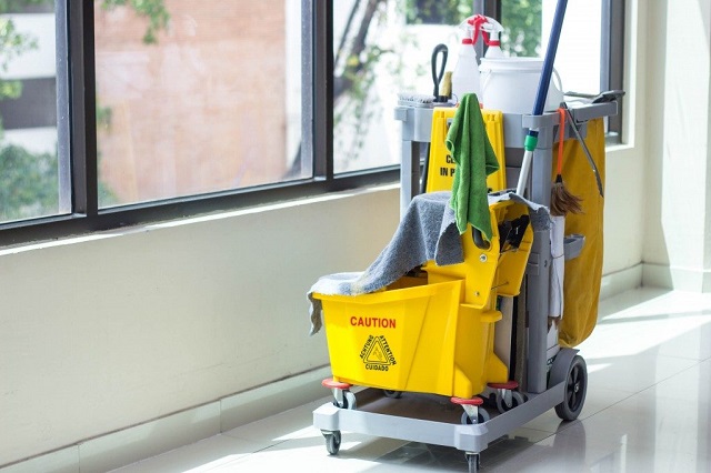 cleaners trolley with cleaning supplies