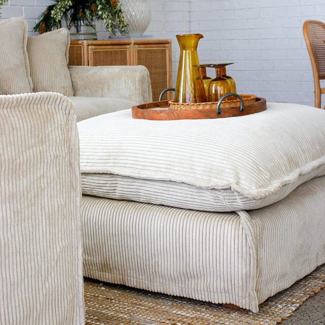 The Cloud Ottoman with Almond Corduroy Slipcover
