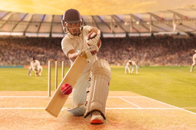 man playing cricket with gm cricket bat